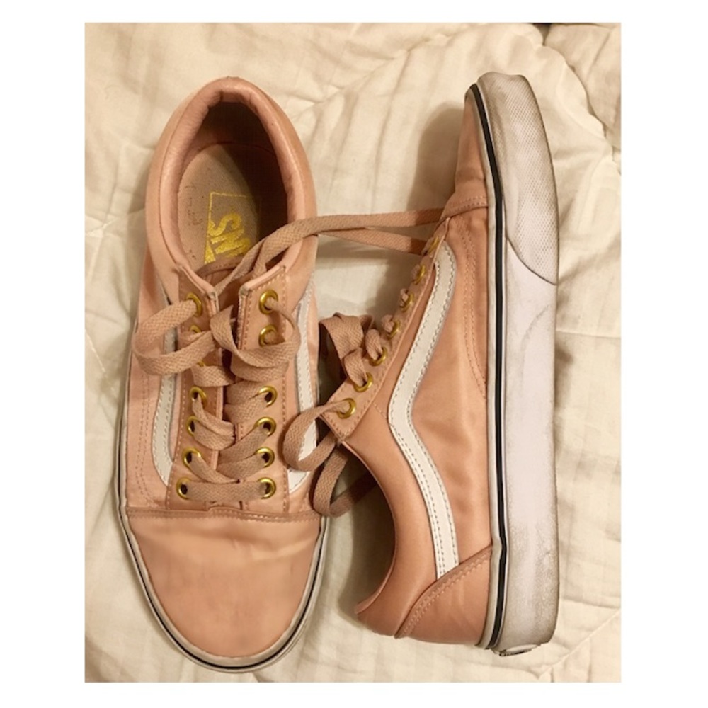 Vans old skool pink and gold shoes